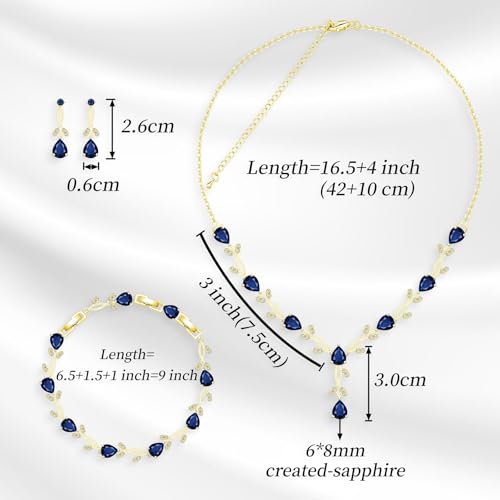 Jewelry Set for Women Bride Bridesmaid Wedding Party Prom Necklace Earrings Bracelet Set Gift for Mother Wife Friend - color: Gold-Blue