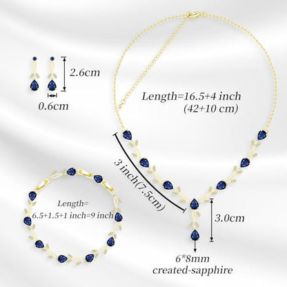 Jewelry Set for Women Bride Bridesmaid Wedding Party Prom Necklace Earrings Bracelet Set Gift for Mother Wife Friend - color: Gold-Blue