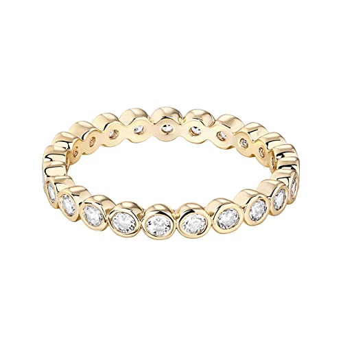 PAVOI 14K Gold Plated Rings with Cubic Zirconia - 2.8mm Stackable for Women - Gold Love Ring - color: Yellow Gold