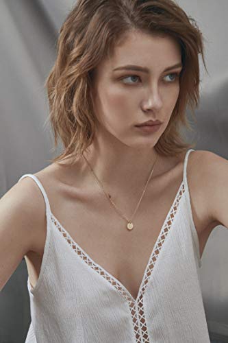 Valloey Rover Initial Necklaces for Women 14K Gold Plated Dainty Letter Necklce Round Coin Disc Pendant Double Side Engraved A-Z Necklace Personalized Jewelry Gift for Women - color: L