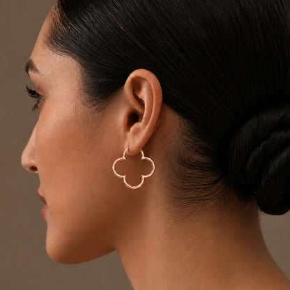LeCalla 925 Sterling Silver Clover Hoop Earrings for Women | Lightweight Endless Clover Flower Shaped Earrings | Quatrefoil Open Hoop Earring Jewelry Gifts for Women - color: Clover Hoop - Rose Gold 33MM(Medium)