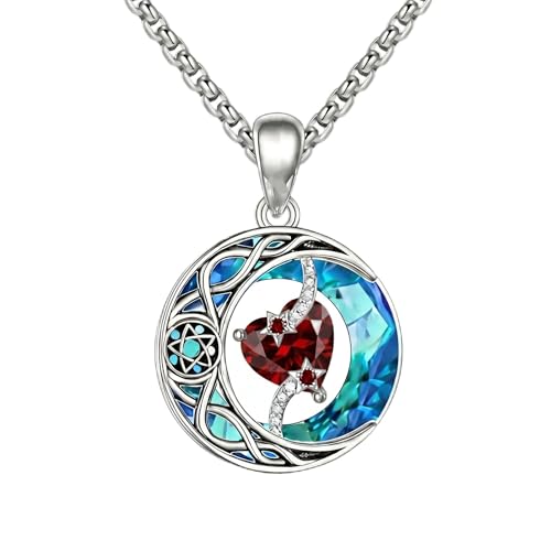 ONEFINITY Moon Star Necklace 18K White Gold Plated Celtic Moon Birthstone Pendant Necklaces Heart Birthstone Anniversary Birthday Jewelry Gifts for Women Wife Mom - style: January