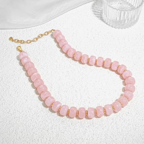 Chunky Beaded Necklace for Women Trendy Multicolor Resin Beads Choker Necklaces Boho Summer Statement Necklace Chunky Heart Jewelry - color: Bead necklace-pink