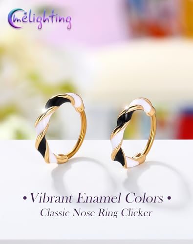 Melighting 20G Twist Nose Ring Hoop Stainless Steel 316L Piercing Jewelry | 7/8 mm Nose Piercing Jewelry, Cute Hinged Segment Clicker Lobe Helix Daith Cartilage Earring for Women - color: Gold WB, size: 20g8mm