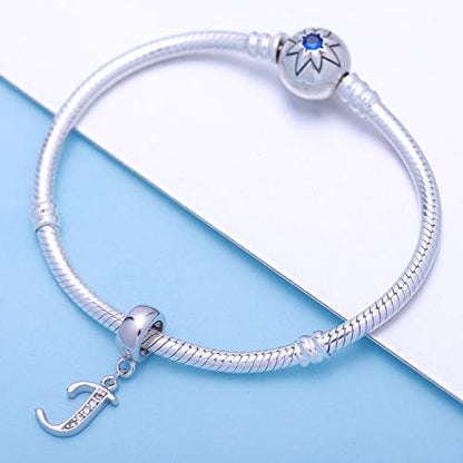 925 Sterling Silver Charms Alphabet Beads fit Pandora Charm Bracelets A-Z Letter Initial Spacer Dangle Clear CZ Stone Authentic for Snake Chain Bracelets - color: J