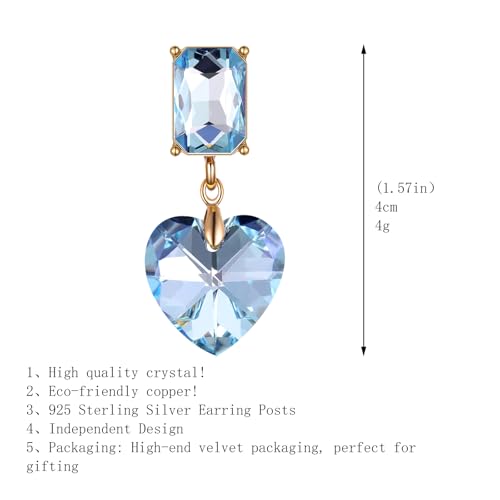 Crystal Heart Teardrop Dangle Earrings for Women Hypoallergenic Multicolor Cubic Zirconia Drop Earrings for Wedding Prom Party Daily Wear - color: Heartblue