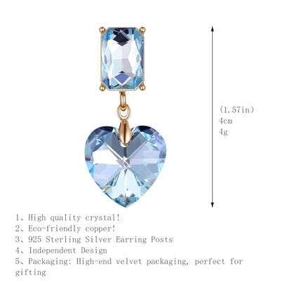 Crystal Heart Teardrop Dangle Earrings for Women Hypoallergenic Multicolor Cubic Zirconia Drop Earrings for Wedding Prom Party Daily Wear - color: Heartblue