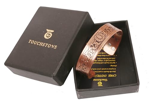 Touchstone magnetic copper bracelets for men women in gift box, engraved | 100% pure solid real adjustable bangle bracelet cuff jewelry; 12X ultra strength with 3500 gauss neodymium magnets; - style: Celtic Magical Charm