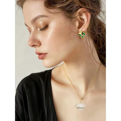 Planet Necklace for Women Gold-Plated Adorned with Saturn Earth Moon and Star Pendants Paired with a Medallion Pendant and Paperclip Chain Choker Adjustable Chain Length Jewelry Gift for Birthdays Dances and Parties - style: one star