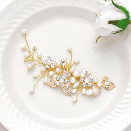 GORAIS Bride Wedding Hair Vine Pearl Bridal Headpieces Leaf Hair Accessories for Women and Girls - color: c-gold