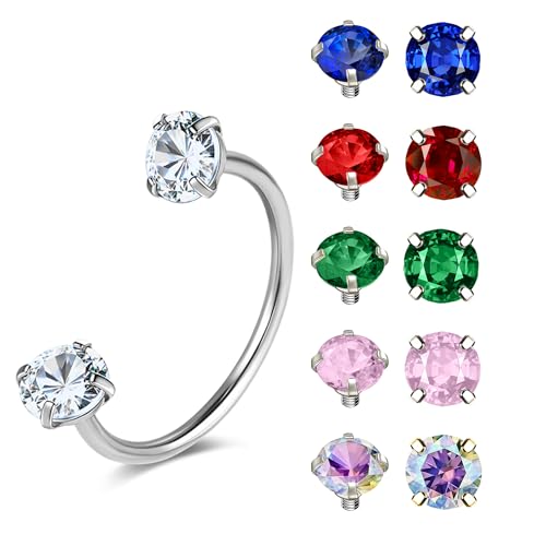 G23 Titanium 20G Horseshoe Nose Rings | Horse Shoe Nose Ring Hoops, Surgical Steel Half Cartilage Tragus Earring Hoop, Internally Threaded, Double Cubic Zirconia - style: 1PCS 8MM-Silver Ring, 5Pairs Top