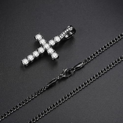 GEMOSA Cross Necklace for Men, Cuban Link Layered Rope Chain Silver/Gold/Black - color: Black Gold, size: 16/18 inch