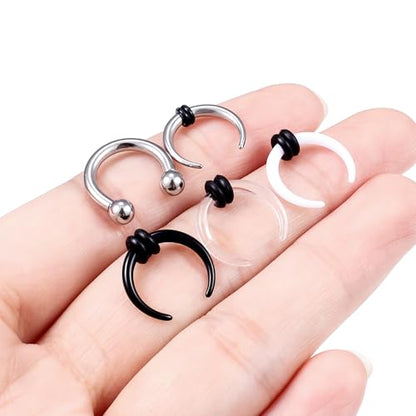 Lcolyoli Large Septum Rings 16G 14G 12G 10G 8G 6G PA Ring Internally Threaded Spike Horseshoe Barbell Stainless Steel & Acrylic Plastic Pincher Tapers C Shape Buffalo Stretcher Expander for Women Men - color: 12G
