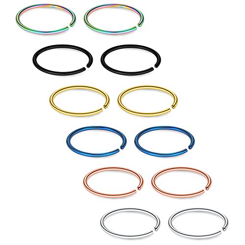 SCERRING 22G Stainless Steel Fake Nose Septum Hoop Rings Lip Helix Cartilage Tragus Ear Ring Piercing 6-10mm - style: 12PCS - 6mm Mix Color