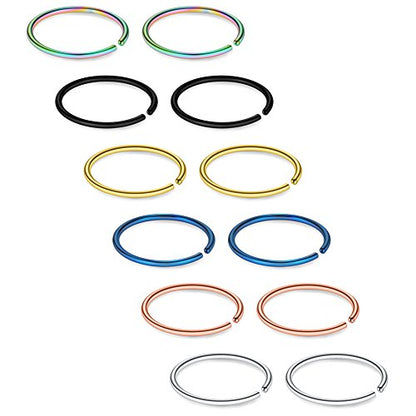 SCERRING 22G Stainless Steel Fake Nose Septum Hoop Rings Lip Helix Cartilage Tragus Ear Ring Piercing 6-10mm - style: 12PCS - 8mm Mix Color