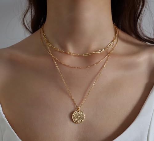 14K Gold Plated Layered Neckalce Set for Women Stack Small CZ Teardrop Pendant Neckalce Trendy Dainty Choker Chain Neckalce Drop Simple Thin Accessories Jewelry Gift