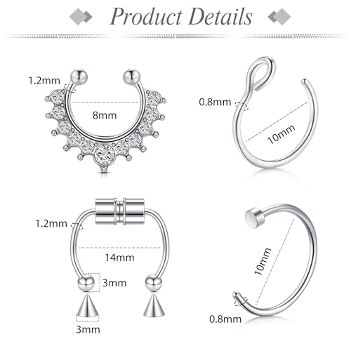 Fake Eyebrow Ring Fake Lip Labret Studs Replacement Balls Spike with 100pcs Sticker Non-Piercing Body Jewelry Fake Skin Piercing - color: A1 -Silver