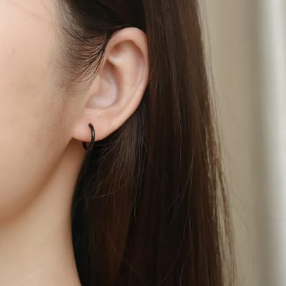 Huggie Hoop Earrings Small Hypoallergenic 14K Gold Plated Huggie Earrings For Women Simple Huggie Stud Earrings - color: Black-6/8/10/12mm