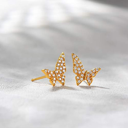 LOYATA Spike Earrings Gold Huggie Hoop Diamond Cubic Zirconia 14K Gold Plated Dainty Small Simple Hypoallergenic Geometric Jewelry Gift for Women - color: Butterfly