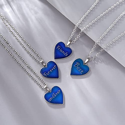 FM FM42 Temperature Sensing Color Changing Pendant Necklace with 19.29" Stainless Steel Rolo Chain - color: BFF Necklace Set, Pack of 4