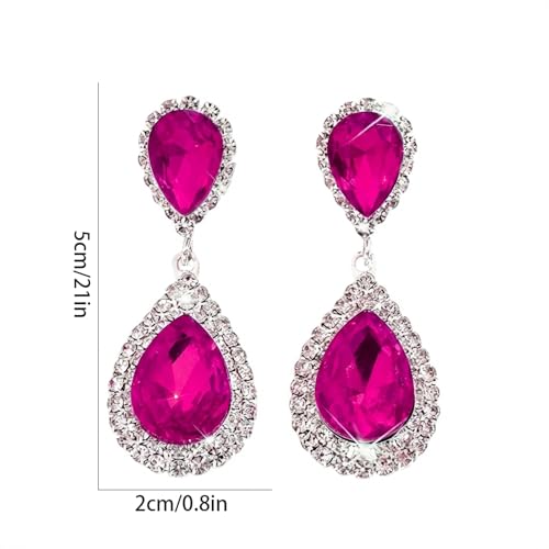Pink Teardrop Crystal Rhinestone Dangle Earrings for Women | Teardrop crystal design,pink rhinestone dangle,sparkling finish,for bridal wedding formal pageant,elegant women jewelry