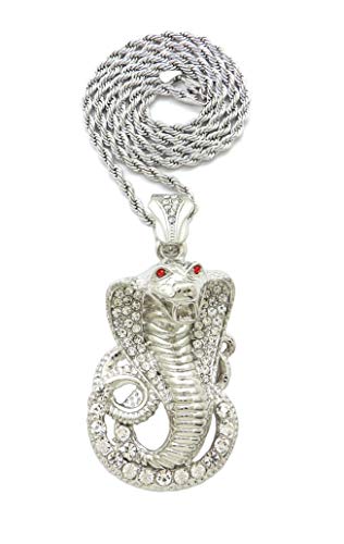 Fashion 21 Pave Red Eye Cobra Pendant 24" Rope, 36" Cuban Chain Necklace in Gold, Silver Tone Plated - style: Silver Tone / 24" Rope Chain