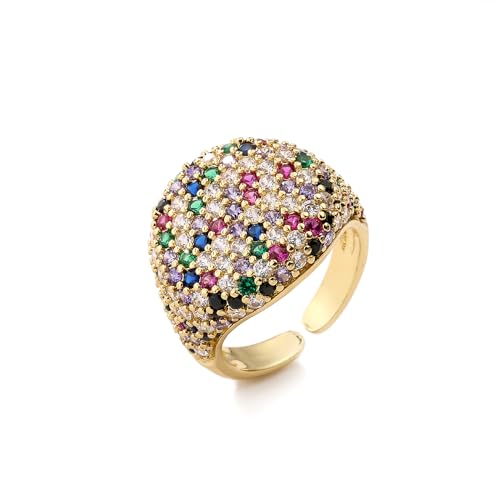 Luxury Dome Cubic Zirconia Adjustable Open Statement Ring for Women Men Gold-Tone Dainty Sparkly Crystal Colorful Rhinestone Geometry Statement Stacking Finger Band Wedding Party Fashion Jewelry - color: Colorful