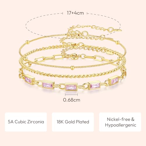 Gold Birthstone Bracelet for Women, 18K Gold Plated Layered Jewelry Bracelet Set, Womens Dainty Stackable Bracelets Link Paperclip Chain Valentines Day Gift for Wife Her - color: Gold-10-Oct.