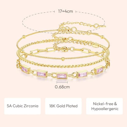 Gold Birthstone Bracelet for Women, 18K Gold Plated Layered Jewelry Bracelet Set, Womens Dainty Stackable Bracelets Link Paperclip Chain Valentines Day Gift for Wife Her - color: Gold-10-Oct.