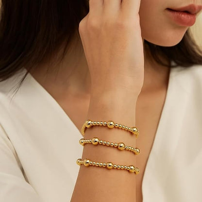 Gold Beaded Bracelet Stack for Women Colorful Small Seed Beads Bracelets Set Boho 14K Gold Plated Ball Stackable Stretch Non-Tarnish Dainty Jewelry Trendy Accessory Friendship Gift - color: Ball