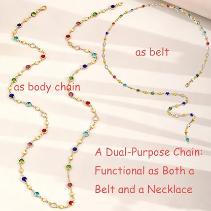 Colorful Y2K Body Chain Belt for Women Boho Adjustable 31.5 in | Colorful boho design brings festival, beach and summer vibes, 31.5 inch adjustable chain fits most women comfortably