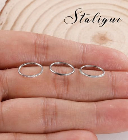 3pcs Nose Rings Hoops - 316L Surgical Steel Hinged Nose Hoops 16G/18G/20G CZ Clicker Septum Nose Ring Lip Helix Cartilage Hoop Earring Daith Rook Conch Body Piercing Jewelry for Women Men 8mm 10mm - color: Silver, size: 18 gauge(1.0mm)-10mm