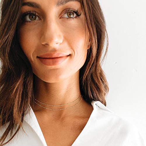 MEVECCO Dainty Choker Necklaces for Women, Beaded and Multi-Row Chains | 14K Gold Plated Brass, Select Silver Plated Brass Options, Polished And Textured Profiles For Everyday Styling - style: Two Layered Bead Chain GD