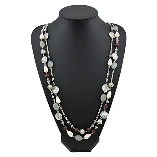 Bocar Long Necklaces for Women Trendy, Boho Layered Crystal Beaded Collar Necklaces for Women, Fashion Statement Necklaces Jewelry - color: Grey
