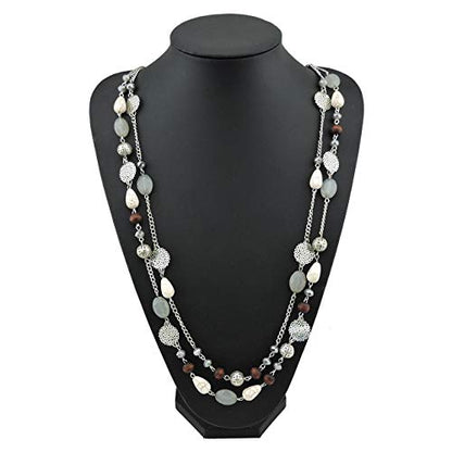 Bocar Long Necklaces for Women Trendy, Boho Layered Crystal Beaded Collar Necklaces for Women, Fashion Statement Necklaces Jewelry - color: Grey