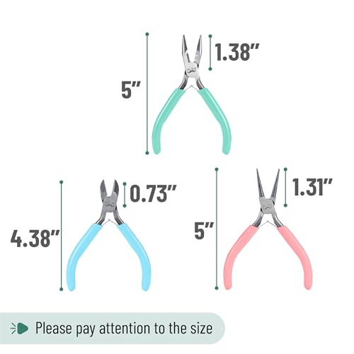 Mr. Pen- Pliers for Jewelry Making, 3 Pack, Chain Nose | Round Nose Pliers Set and Wire Cutter for Beading, Wire Wrapping, Jump Rings, Jewelry Repair, Crafting, DIY - color: Pastel 2