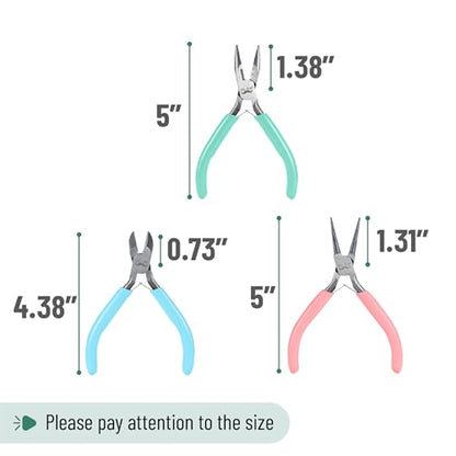 Mr. Pen- Pliers for Jewelry Making, 3 Pack, Chain Nose | Round Nose Pliers Set and Wire Cutter for Beading, Wire Wrapping, Jump Rings, Jewelry Repair, Crafting, DIY - color: Pastel 2