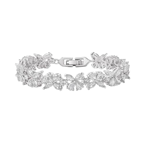 Crysdue Marquise Teardrop Cubic Zirconia Wedding Bridal & Prom Tennis Bracelets for Brides Bridesmaids, Silver/Gold/Rose Gold Plated Bracelet Gifts for Women - style: K_silver