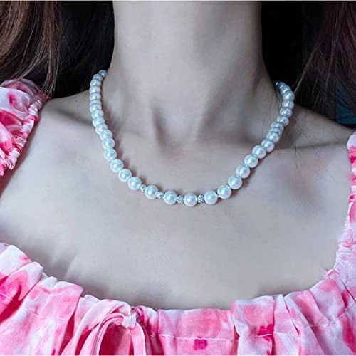 White 8mm Glass Pearls Necklace Bracelet Earring Jewelry 3 Set Wholesale for Women Little Girls - style: 16inch