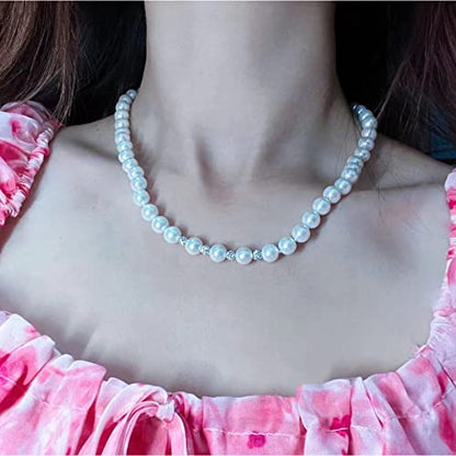 White 8mm Glass Pearls Necklace Bracelet Earring Jewelry 3 Set Wholesale for Women Little Girls - style: 16inch
