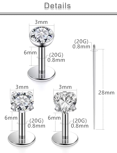 20G 18G 16G F316 Titanium Flat Back Nose Rings Studs Hypoallergenic Screw on Tragus Helix Cartilage Earrings Stud Piercing Jewerly for Women Men Bars 6mm - style: 20G Flat Back Nose Studs-bars 6mm