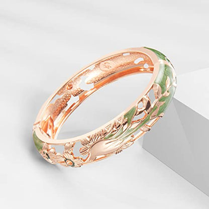 UJOY Cloisonne Indian Bangle Colored Crystal Plated Hinge Cuff Bracelet Hollowed Bird Enamel Jewelry Gift 55C49 - color: 2 Pcs/set-Bird-Green