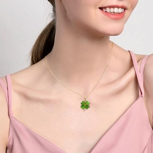 Jean Beau Dainty Pendant Necklaces for Women, Cute Chain Necklace Jewelry Gift - color: Green Clover