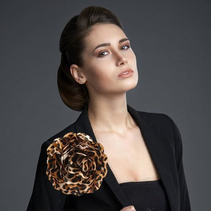 PLwelth Large Flower Brooch Pins Floral Hair Clips for Women Lapel Pins for Dress Clothes Suits Wedding Party Jewelry Gifts - color: Leopard