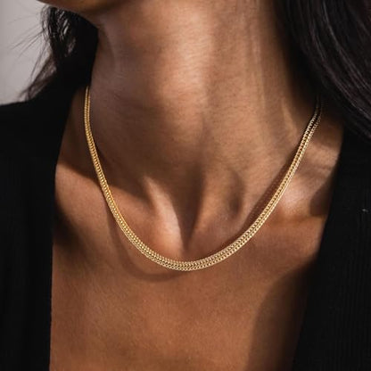 Gold Chain for Women & Men,14K Gold Chain Necklace for Men &Women Woven Chains for Womens Simple Layered Herringbone Choker Chains Necklaces 4MM 18” 20” 22” 24” - size: 22inchs