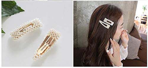 Fodattm 2PCS Sweet Imitation Pearl Hair Clips Hairpin Simple Fashion Alloy BB Hairgrip Hair Accessories for Women (Rectangle, Gold)