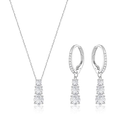 Crysdue Cubic Zirconia Jewelry Set for Women Bridesmaid, Classic Round Cut Drop Lightweight Lever Back Earrings Pendant Necklace Tennis Bracelet for Wedding Prom Party - style: 2pcs Silver