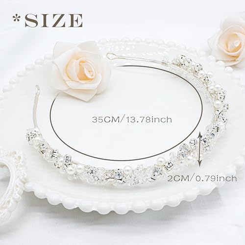 Oriamour Bridal Headband Crystal Tiara for Women Pearl Wedding Headpieces for Bride Hair Accessories for Prom Birthday Party