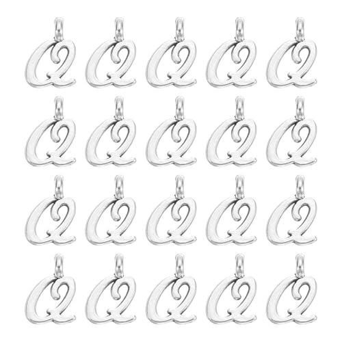 uxcell A-Z Alphabet Charm, Metal Alphabet Letter Charm Initial Charm Pendant Bead for Necklaces Bracelets Jewelry Making Craft - color: Silver Q