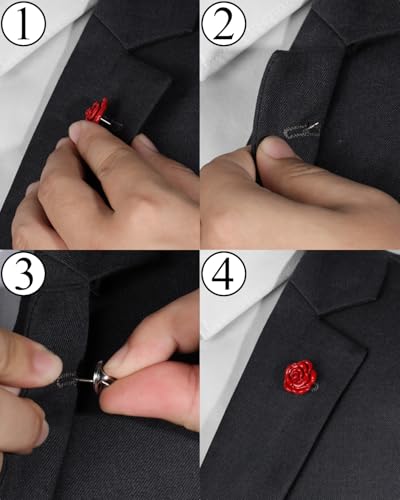Rose Flower Brooch Pins for Women Men, Fashion Brooches and Pins for Women Lapel Pin for Men Suits Elegant Red Flower Brooches for Christmas Valentine Wedding Birthday Party Gift - style: 6 Pcs